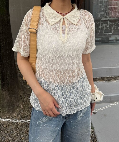 CIAOPANIC(チャオパニック)の「2WAYストレッチレースポロ半袖トップス(シャツ/ブラウス・レディース・ホワイト/ブラック/アイボリー・ONE SIZE)」の20枚目の写真