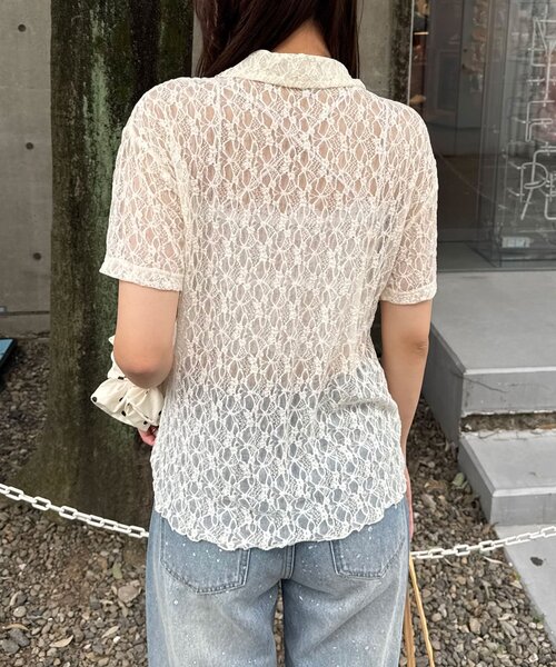 CIAOPANIC(チャオパニック)の「2WAYストレッチレースポロ半袖トップス(シャツ/ブラウス・レディース・ホワイト/ブラック/アイボリー・ONE SIZE)」の10枚目の写真