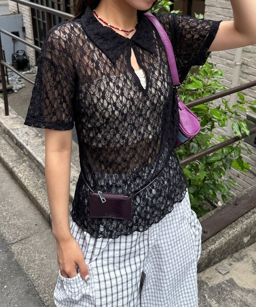 CIAOPANIC(チャオパニック)の「2WAYストレッチレースポロ半袖トップス(シャツ/ブラウス・レディース・ホワイト/ブラック/アイボリー・ONE SIZE)」の14枚目の写真