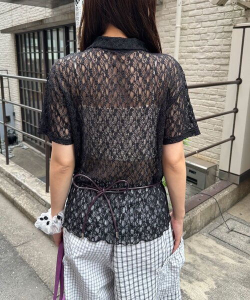 CIAOPANIC(チャオパニック)の「2WAYストレッチレースポロ半袖トップス(シャツ/ブラウス・レディース・ホワイト/ブラック/アイボリー・ONE SIZE)」の5枚目の写真