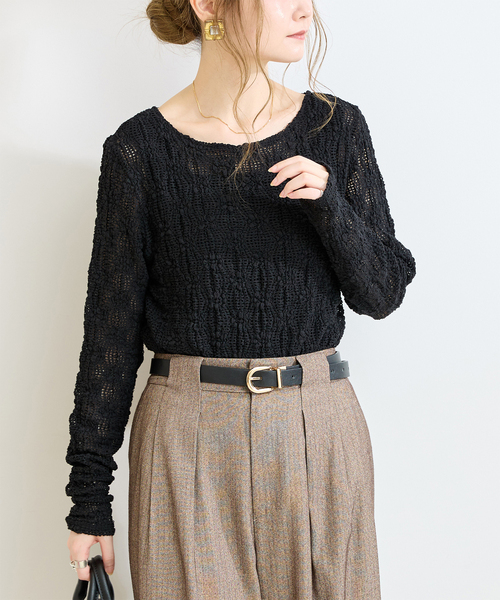 B.C STOCK(ベーセーストック)の「《追加3》手洗い可 / ストレッチフラワーレースプルオーバー(Tシャツ/カットソー・レディース・ホワイト/ブラック・FREE)」の1枚目の写真
