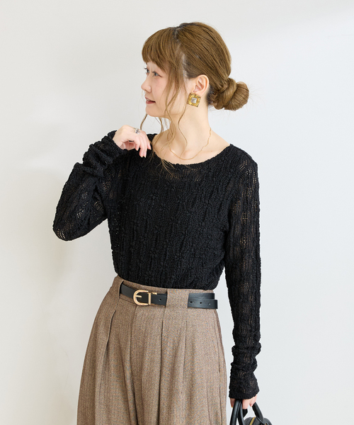 B.C STOCK(ベーセーストック)の「《追加3》手洗い可 / ストレッチフラワーレースプルオーバー(Tシャツ/カットソー・レディース・ホワイト/ブラック・FREE)」の6枚目の写真
