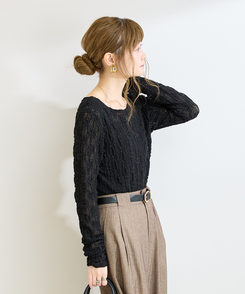 B.C STOCK(ベーセーストック)の「《追加3》手洗い可 / ストレッチフラワーレースプルオーバー(Tシャツ/カットソー・レディース・ホワイト/ブラック・FREE)」の7枚目の写真