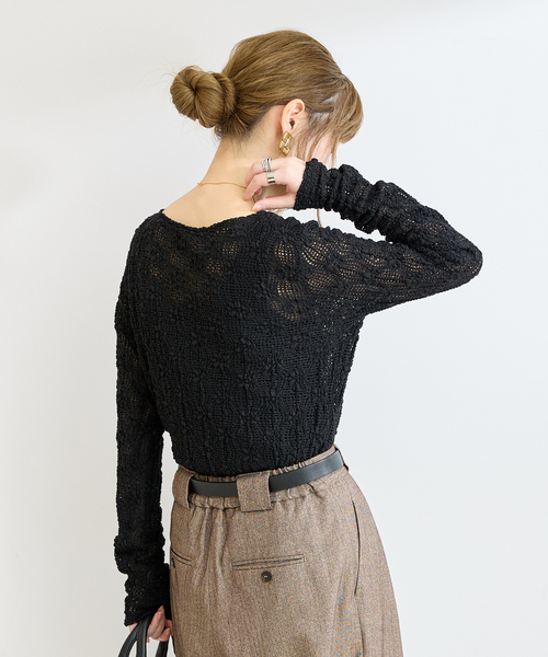 B.C STOCK(ベーセーストック)の「《追加3》手洗い可 / ストレッチフラワーレースプルオーバー(Tシャツ/カットソー・レディース・ホワイト/ブラック・FREE)」の8枚目の写真