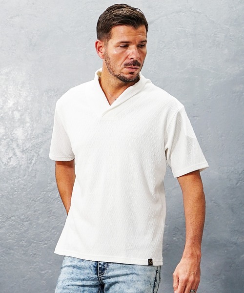 SOMEDIFF(サムディフ)の「【SOMEDIFF】ショールカラー半袖Tシャツ メンズ 夏服(Tシャツ/カットソー・メンズ・ホワイト/グレー/ブラック・M/S/XL/L)」の2枚目の写真