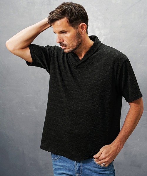 SOMEDIFF(サムディフ)の「【SOMEDIFF】ショールカラー半袖Tシャツ メンズ 夏服(Tシャツ/カットソー・メンズ・ホワイト/グレー/ブラック・M/S/XL/L)」の5枚目の写真