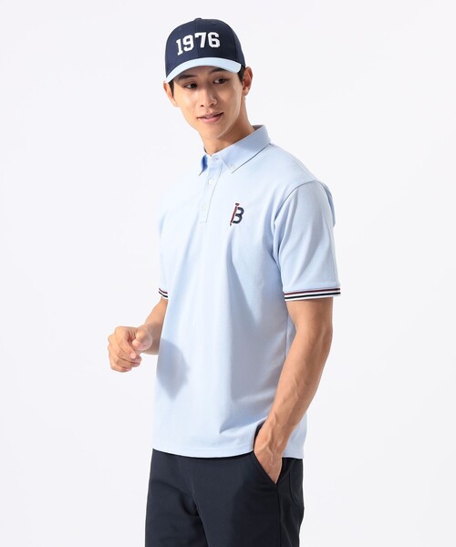 BEAMS GOLF(ビームスゴルフ)の「ORANGE LABEL / 袖リブ ボーダー ポロシャツ(吸水速乾・UVカット)(ポロシャツ・メンズ・ネイビー/サックスブルー/ホワイト・S/M/XL/L)」の3枚目の写真