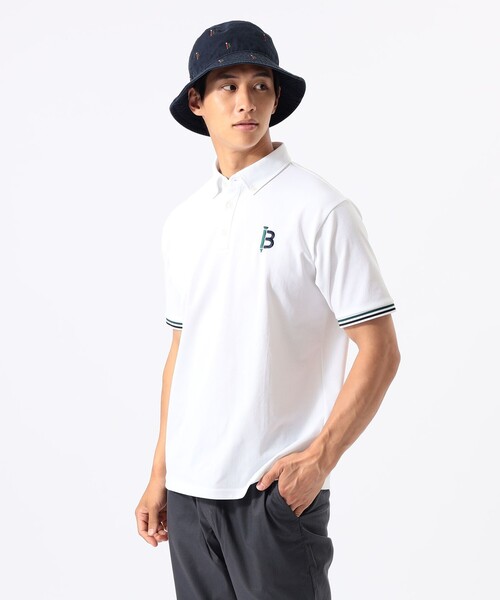 BEAMS GOLF(ビームスゴルフ)の「ORANGE LABEL / 袖リブ ボーダー ポロシャツ(吸水速乾・UVカット)(ポロシャツ・メンズ・ネイビー/サックスブルー/ホワイト・S/M/XL/L)」の6枚目の写真
