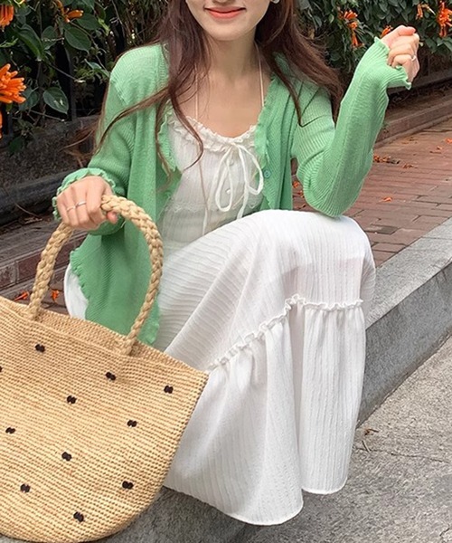 HALEY PESCA(ヘーリーペスカ)の「HALEY PESCA/パステルカラー メロウフリル シアーリブカーディガン(カーディガン/ボレロ・レディース・ピンク/イエロー/ライトブルー/ブラック/グリーン・FREE)」の13枚目の写真