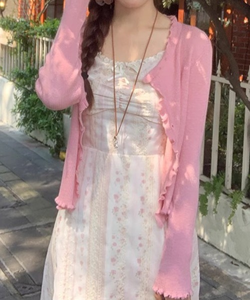 HALEY PESCA(ヘーリーペスカ)の「HALEY PESCA/パステルカラー メロウフリル シアーリブカーディガン(カーディガン/ボレロ・レディース・ピンク/イエロー/ライトブルー/ブラック/グリーン・FREE)」の17枚目の写真