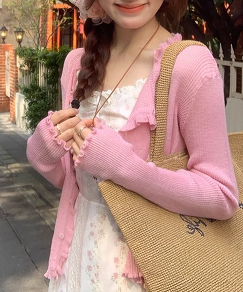 HALEY PESCA(ヘーリーペスカ)の「HALEY PESCA/パステルカラー メロウフリル シアーリブカーディガン(カーディガン/ボレロ・レディース・ピンク/イエロー/ライトブルー/ブラック/グリーン・FREE)」の18枚目の写真