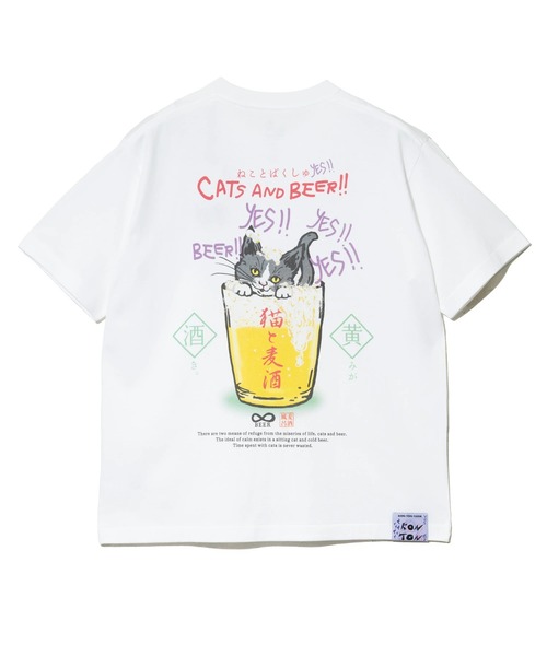 go slow caravan(ゴースローキャラバン)の「RAY綿 G/D猫と麦酒TEE~麦酒風呂3~(Tシャツ/カットソー・メンズ・ホワイト/ブラック系その他2・LARGE/MEDIUM/SMALL/X-LARGE)」の2枚目の写真
