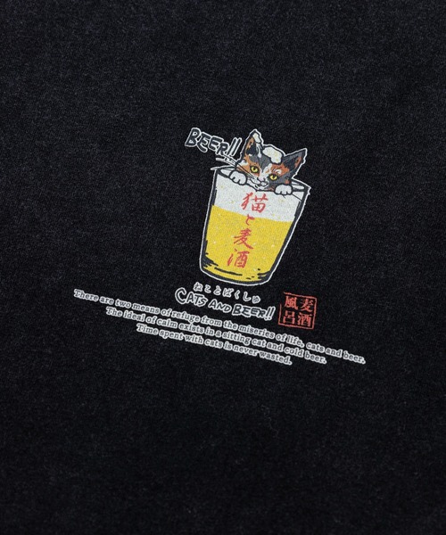 go slow caravan(ゴースローキャラバン)の「RAY綿 G/D猫と麦酒TEE~麦酒風呂3~(Tシャツ/カットソー・メンズ・ホワイト/ブラック系その他2・LARGE/MEDIUM/SMALL/X-LARGE)」の4枚目の写真