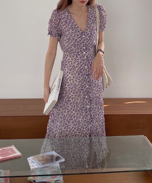 YUGA(ユーガ)の「YUGA_YGMC Korean-style Small floral print chiffon maxi dress(ワンピース・レディース・ライトグリーン/ラベンダー・FREE)」の4枚目の写真