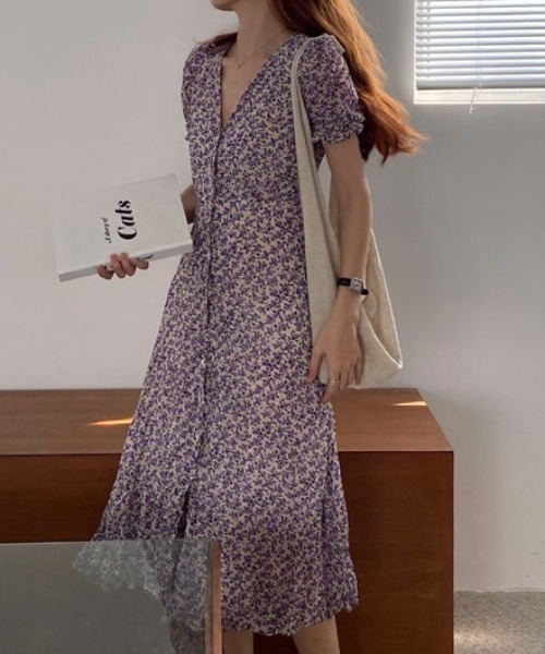 YUGA(ユーガ)の「YUGA_YGMC Korean-style Small floral print chiffon maxi dress(ワンピース・レディース・ライトグリーン/ラベンダー・FREE)」の5枚目の写真