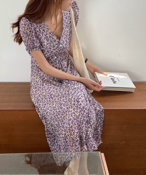 YUGA(ユーガ)の「YUGA_YGMC Korean-style Small floral print chiffon maxi dress(ワンピース・レディース・ライトグリーン/ラベンダー・FREE)」の6枚目の写真