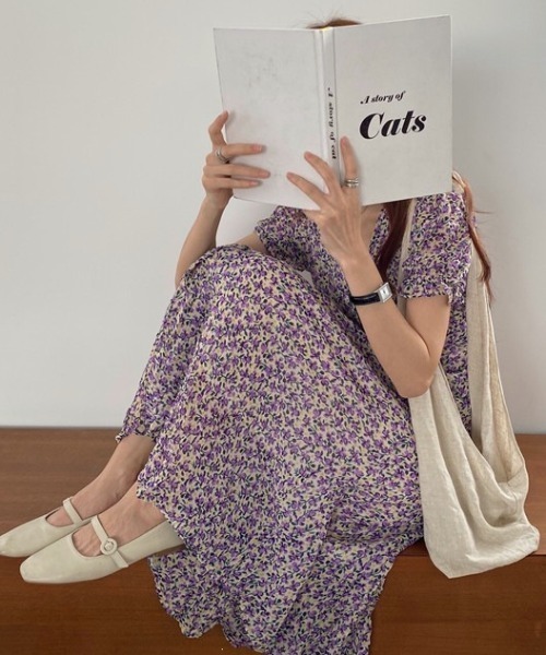 YUGA(ユーガ)の「YUGA_YGMC Korean-style Small floral print chiffon maxi dress(ワンピース・レディース・ライトグリーン/ラベンダー・FREE)」の8枚目の写真