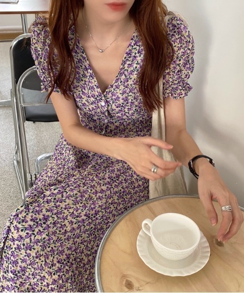 YUGA(ユーガ)の「YUGA_YGMC Korean-style Small floral print chiffon maxi dress(ワンピース・レディース・ライトグリーン/ラベンダー・FREE)」の9枚目の写真