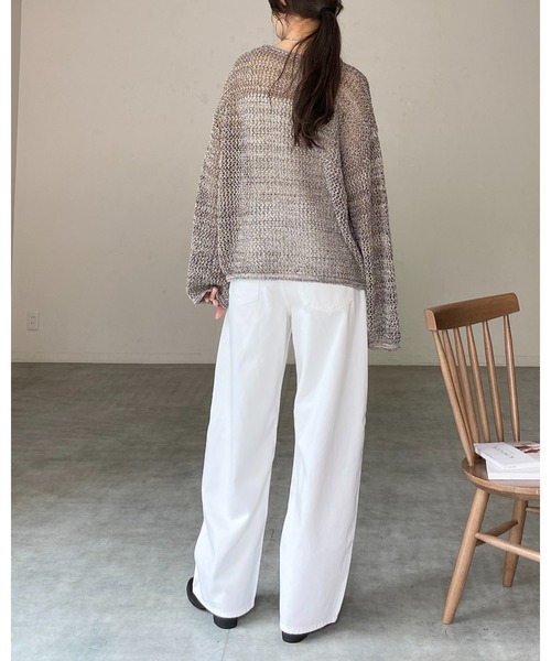 She's Closet(シーズクローゼット)の「オーバーサイズ透かし編み長袖ヘンリーネックメッシュニットプルオーバー(ニット/セーター・レディース・ブラック/モカ/アイボリー・FREE)」の17枚目の写真