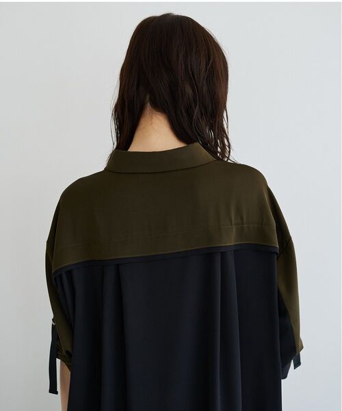 Editt by YECCA VECCA（エディットバイイェッカヴェッカ）の「ミリタリーロングシャツワンピース（シャツワンピース・レディース・カーキ/グリーン/ストライプ・FREE）」の7枚目の写真