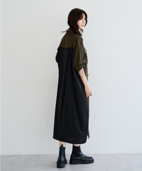 Editt by YECCA VECCA（エディットバイイェッカヴェッカ）の「ミリタリーロングシャツワンピース（シャツワンピース・レディース・カーキ/グリーン/ストライプ・FREE）」の12枚目の写真