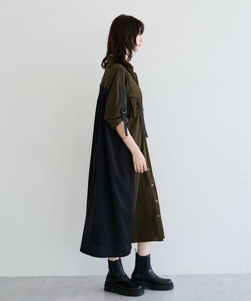 Editt by YECCA VECCA（エディットバイイェッカヴェッカ）の「ミリタリーロングシャツワンピース（シャツワンピース・レディース・カーキ/グリーン/ストライプ・FREE）」の13枚目の写真