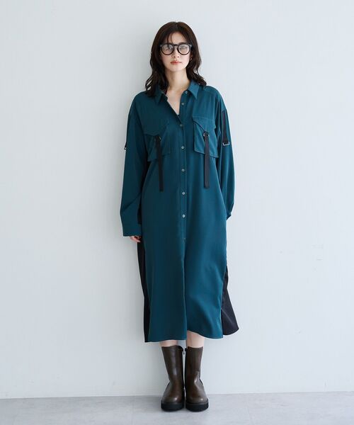 Editt by YECCA VECCA（エディットバイイェッカヴェッカ）の「ミリタリーロングシャツワンピース（シャツワンピース・レディース・カーキ/グリーン/ストライプ・FREE）」の14枚目の写真
