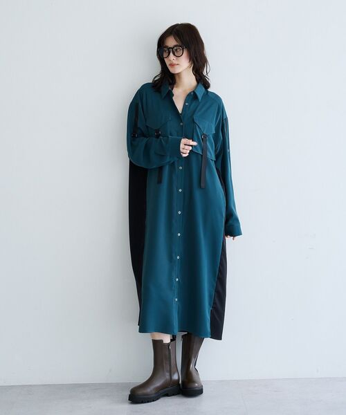 Editt by YECCA VECCA（エディットバイイェッカヴェッカ）の「ミリタリーロングシャツワンピース（シャツワンピース・レディース・カーキ/グリーン/ストライプ・FREE）」の15枚目の写真
