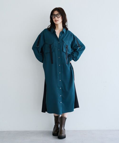 Editt by YECCA VECCA（エディットバイイェッカヴェッカ）の「ミリタリーロングシャツワンピース（シャツワンピース・レディース・カーキ/グリーン/ストライプ・FREE）」の16枚目の写真