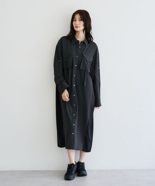 Editt by YECCA VECCA（エディットバイイェッカヴェッカ）の「ミリタリーロングシャツワンピース（シャツワンピース・レディース・カーキ/グリーン/ストライプ・FREE）」の20枚目の写真