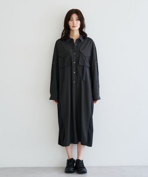 Editt by YECCA VECCA（エディットバイイェッカヴェッカ）の「ミリタリーロングシャツワンピース（シャツワンピース・レディース・カーキ/グリーン/ストライプ・FREE）」の21枚目の写真