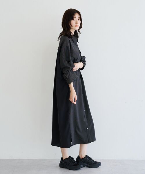 Editt by YECCA VECCA（エディットバイイェッカヴェッカ）の「ミリタリーロングシャツワンピース（シャツワンピース・レディース・カーキ/グリーン/ストライプ・FREE）」の22枚目の写真