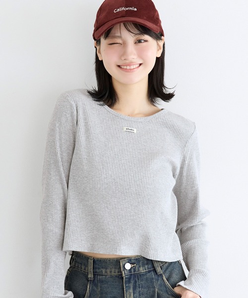 coca(coca)(コカ)の「ユース リブトップス(Tシャツ/カットソー・レディース・グレー/アイボリー・L/S)」の1枚目の写真