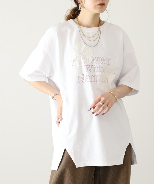Arinomama(アリノママ)の「Arinomama 220g 16s空紡糸天竺 綿100% フラワーレイヤー ロゴ Tシャツ 半袖(Tシャツ/カットソー・レディース・杢グレー/ブラック/ホワイト・FREE)」の1枚目の写真
