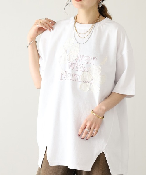 Arinomama(アリノママ)の「Arinomama 220g 16s空紡糸天竺 綿100% フラワーレイヤー ロゴ Tシャツ 半袖(Tシャツ/カットソー・レディース・杢グレー/ブラック/ホワイト・FREE)」の4枚目の写真