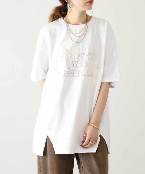 Arinomama(アリノママ)の「Arinomama 220g 16s空紡糸天竺 綿100% フラワーレイヤー ロゴ Tシャツ 半袖(Tシャツ/カットソー・レディース・杢グレー/ブラック/ホワイト・FREE)」の5枚目の写真