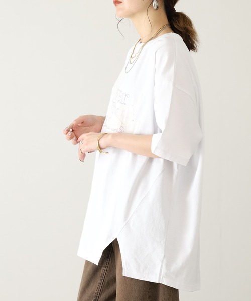 Arinomama(アリノママ)の「Arinomama 220g 16s空紡糸天竺 綿100% フラワーレイヤー ロゴ Tシャツ 半袖(Tシャツ/カットソー・レディース・杢グレー/ブラック/ホワイト・FREE)」の6枚目の写真