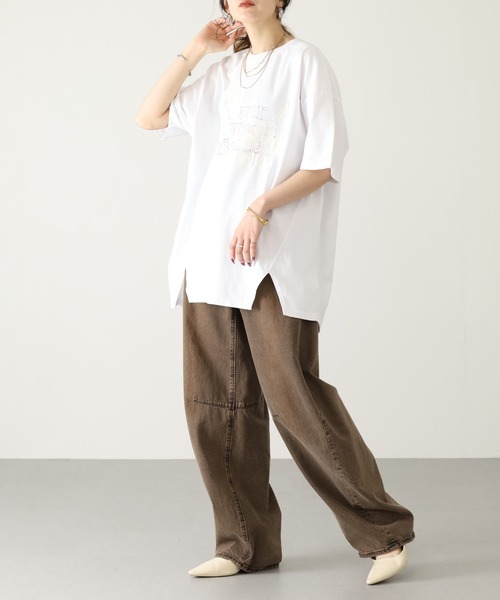 Arinomama(アリノママ)の「Arinomama 220g 16s空紡糸天竺 綿100% フラワーレイヤー ロゴ Tシャツ 半袖(Tシャツ/カットソー・レディース・杢グレー/ブラック/ホワイト・FREE)」の7枚目の写真