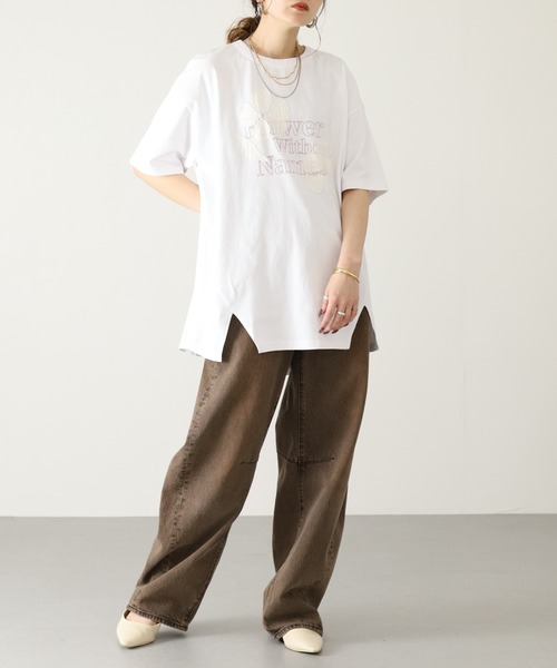 Arinomama(アリノママ)の「Arinomama 220g 16s空紡糸天竺 綿100% フラワーレイヤー ロゴ Tシャツ 半袖(Tシャツ/カットソー・レディース・杢グレー/ブラック/ホワイト・FREE)」の8枚目の写真