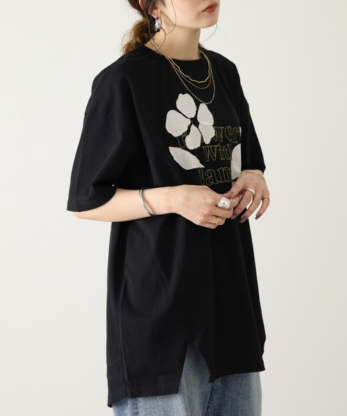 Arinomama(アリノママ)の「Arinomama 220g 16s空紡糸天竺 綿100% フラワーレイヤー ロゴ Tシャツ 半袖(Tシャツ/カットソー・レディース・杢グレー/ブラック/ホワイト・FREE)」の12枚目の写真