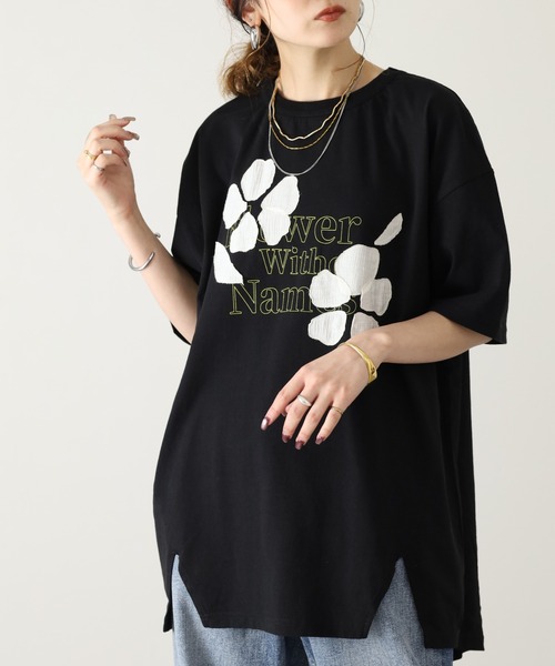 Arinomama(アリノママ)の「Arinomama 220g 16s空紡糸天竺 綿100% フラワーレイヤー ロゴ Tシャツ 半袖(Tシャツ/カットソー・レディース・杢グレー/ブラック/ホワイト・FREE)」の10枚目の写真
