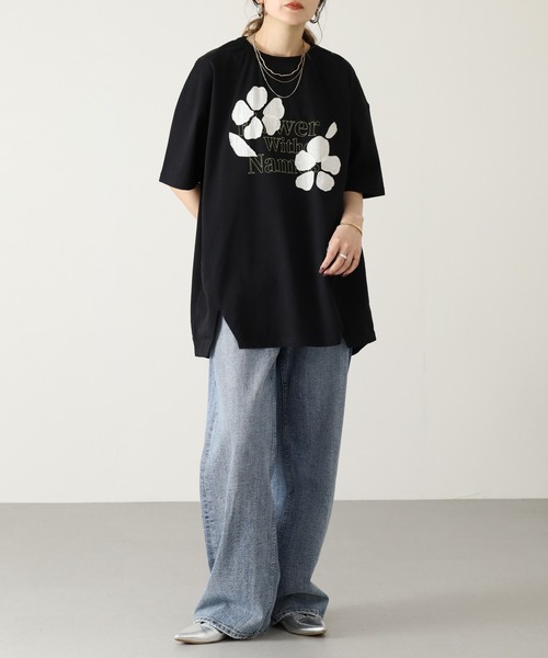 Arinomama(アリノママ)の「Arinomama 220g 16s空紡糸天竺 綿100% フラワーレイヤー ロゴ Tシャツ 半袖(Tシャツ/カットソー・レディース・杢グレー/ブラック/ホワイト・FREE)」の13枚目の写真