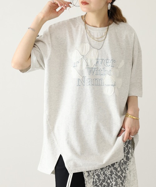 Arinomama(アリノママ)の「Arinomama 220g 16s空紡糸天竺 綿100% フラワーレイヤー ロゴ Tシャツ 半袖(Tシャツ/カットソー・レディース・杢グレー/ブラック/ホワイト・FREE)」の15枚目の写真