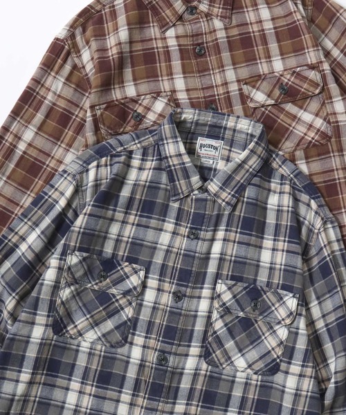 HOUSTON(ヒューストン)の「HOUSTON/ヒューストン Vintage Ombre Check Flannel Shirt/ヴィンテージ加工 オンブレチェック フランネルシャツ/レディース メンズ(シャツ/ブラウス・メンズ・ブラウン/レッド/バーガンディー/ブルー系その他/グリーン/ネイビー・M/XL/L)」の5枚目の写真