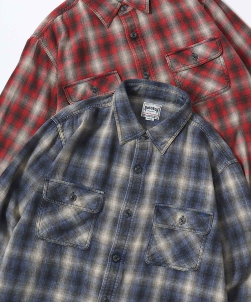 HOUSTON(ヒューストン)の「HOUSTON/ヒューストン Vintage Ombre Check Flannel Shirt/ヴィンテージ加工 オンブレチェック フランネルシャツ/レディース メンズ(シャツ/ブラウス・メンズ・ブラウン/レッド/バーガンディー/ブルー系その他/グリーン/ネイビー・M/XL/L)」の4枚目の写真