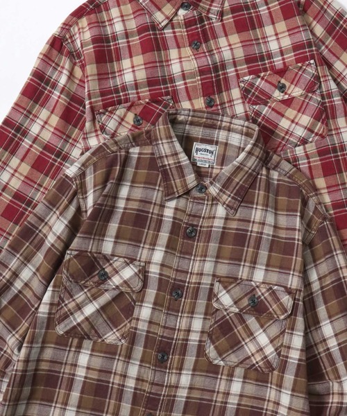 HOUSTON(ヒューストン)の「HOUSTON/ヒューストン Vintage Ombre Check Flannel Shirt/ヴィンテージ加工 オンブレチェック フランネルシャツ/レディース メンズ(シャツ/ブラウス・メンズ・ブラウン/レッド/バーガンディー/ブルー系その他/グリーン/ネイビー・M/XL/L)」の2枚目の写真