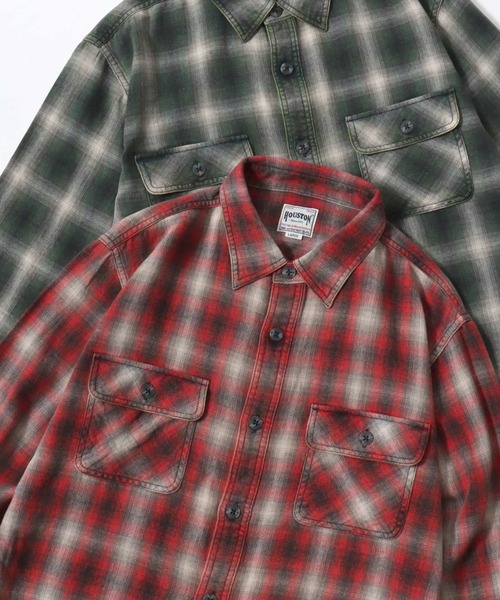 HOUSTON(ヒューストン)の「HOUSTON/ヒューストン Vintage Ombre Check Flannel Shirt/ヴィンテージ加工 オンブレチェック フランネルシャツ/レディース メンズ(シャツ/ブラウス・メンズ・ブラウン/レッド/バーガンディー/ブルー系その他/グリーン/ネイビー・M/XL/L)」の1枚目の写真