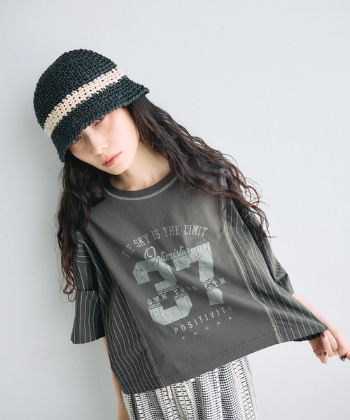 niko and...（ニコアンド）の「[MODE NORM CORE]ドッキングロゴプルオーバー（Tシャツ/カットソー・レディース・ブラック/グレー/オフホワイト・MEDIUM/LARGE）」の12枚目の写真