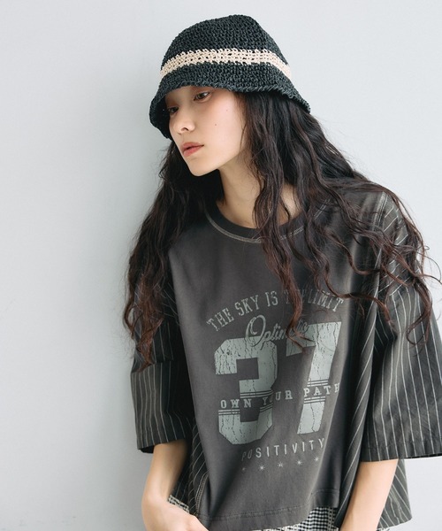niko and...（ニコアンド）の「[MODE NORM CORE]ドッキングロゴプルオーバー（Tシャツ/カットソー・レディース・ブラック/グレー/オフホワイト・MEDIUM/LARGE）」の14枚目の写真