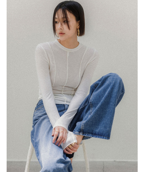MEMUA(メムア)の「スリミアデッキTシャツ(Tシャツ/カットソー・レディース・ライトグレー/ブラック/アイボリー/ダークベージュ・FREE)」の5枚目の写真